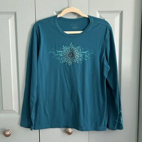 Tek Gear Womens Y2K Teal Graphic Long Sleeve T-Shirt XL - Picture 1 of 8